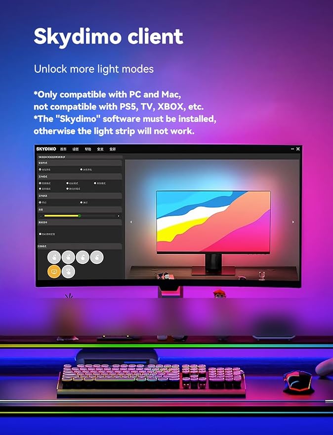 Monitor LED Backlights for PC & Mac, RGBIC LED Strip Lights that Sync with Screen Color or Music, Computer Light Bar Behind Monitor, LEDs for Desk Gaming, USB Port, Software Control (24 in)