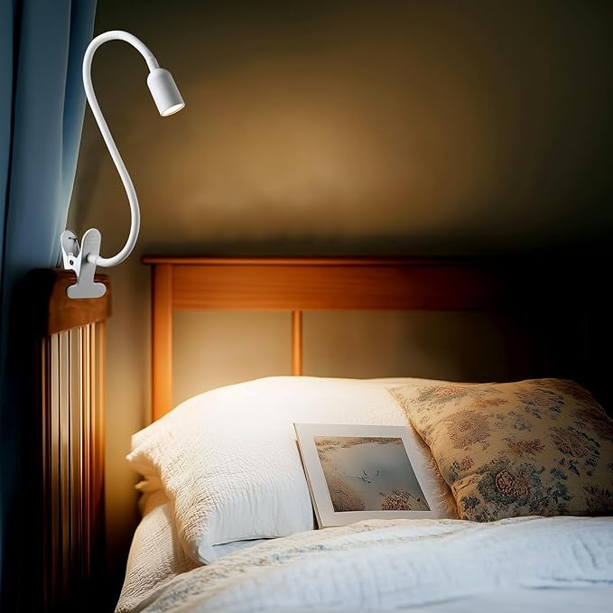 DAMI LED Reading Lights for Bed Headboard, Clip on Spotlight Lamp for Desk, Dorm Bed, Dimmable USB Clamp Book Light with Flexible Gooseneck, Change Color Temperature 3000/4000/6000K