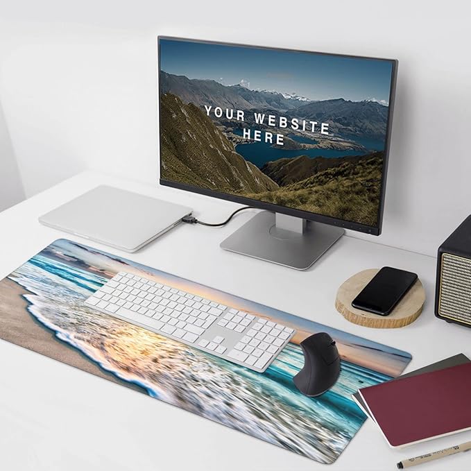 Gaming Mouse Pad,Large Mouse Pads for Desk,Non-Slip Rubber Base Extended Mousepad,XXL Keyboard Mouse Mat,Stitched Edges Computer Keyboard Desk Pad,35.4x15.8inch,Beautiful Sunrise Beach