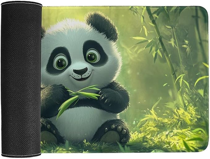 Large Ergonomic Gaming Mouse Pad Panda Joy - Adorable Baby Panda Theme with Non-Slip Base Water-Resistant Surface and Stitched Edges 40X75cm