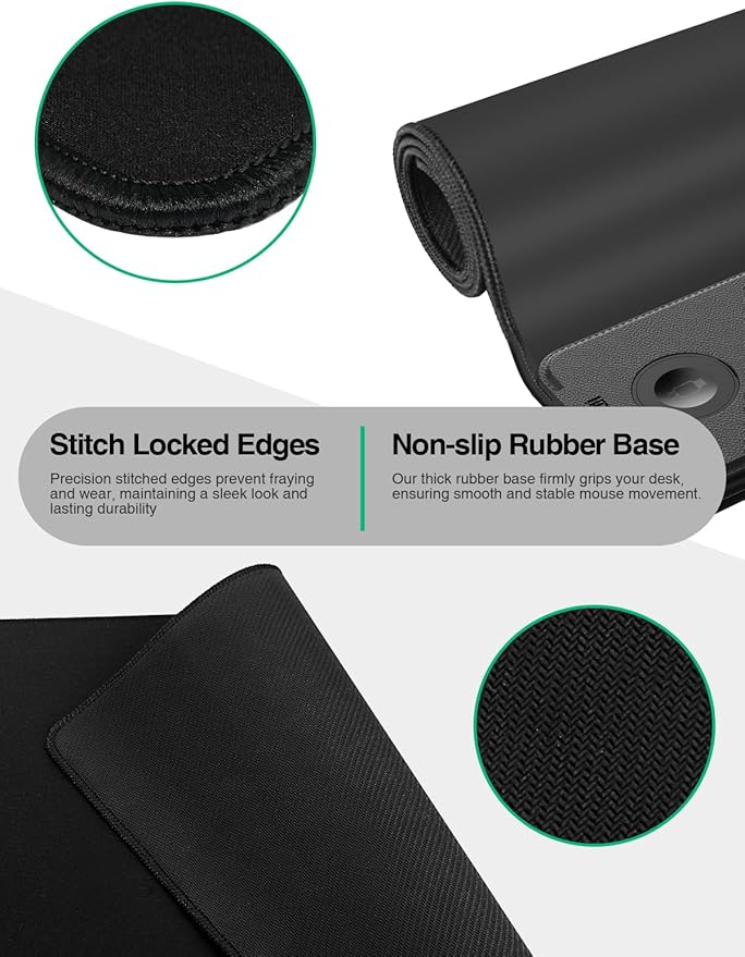 Mouse Pad with Magnetic Wireless Charging, Large Desk Mat, Non-Slip Mouse Mat, Keyboard Pad for Gaming, Desk, Office, PC (The Left Charging-Black)