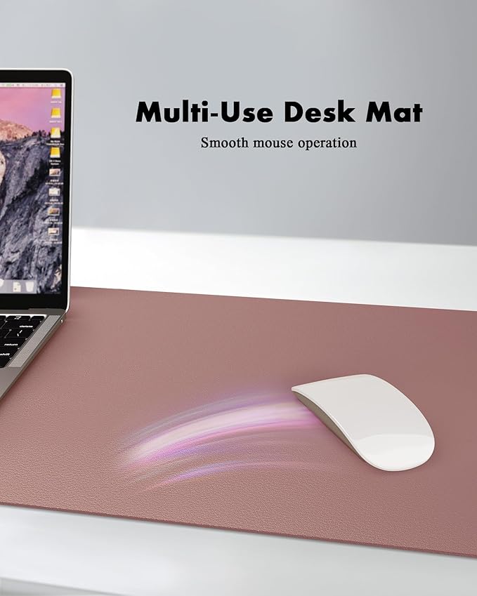 YSAGi Double-Sided Desk Pad, 23.6"x13.7" Leather Desk Mat, Eco Cork Desk Pad Protector, Large Mouse Pad for Desk, Waterproof Desk Blotter Pad, Desk Writing Pad for Office Work/Home(Pale Mauve/Cork)