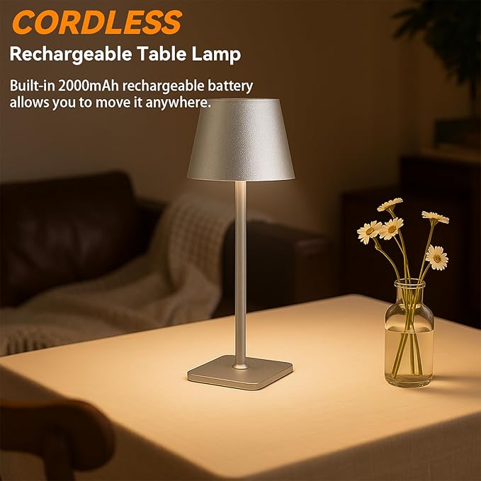 2 Pack Minimalistic Cordless Table Lamps - 2000mAh Rechargeable, Touch Control, 3 Colors Stepless Dimming LED Bottle Lamp Kit for Home & Camping