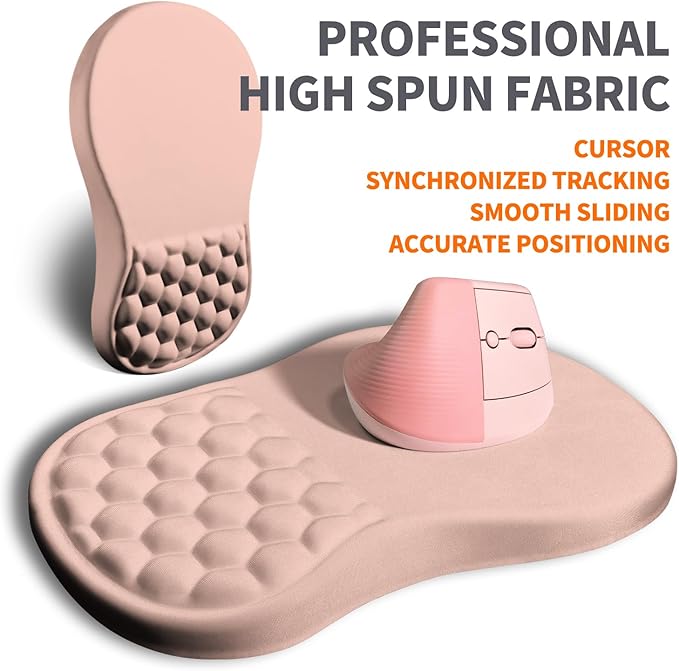 Ergonomic Joint Wrist Support Mouse Pad with Memory Foam Cushion Massage Bump, Carpal Tunnel Mousepad Slope Design for Wrist Rest, 11.8x7.9 in, Rose Pink