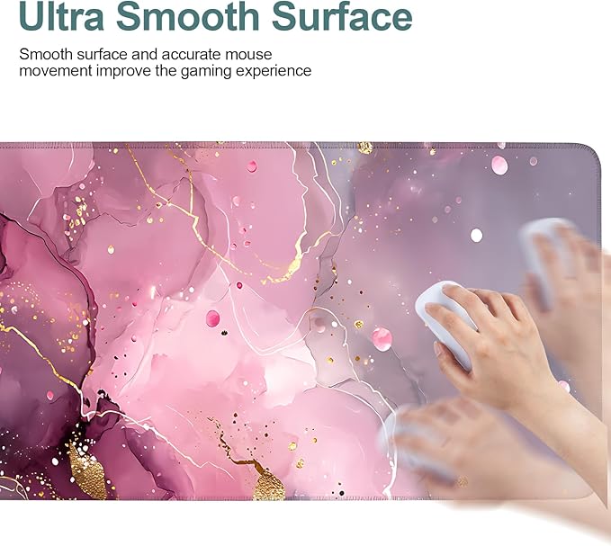 Pink Marble Extended Gaming Mouse Pad 31.5x11.8inches Large Desk Mat Anti-Slip Rubber Base & Durable Stitched Edges for Gamers Smooth Mouse Writing Surface for Desk Office/Home