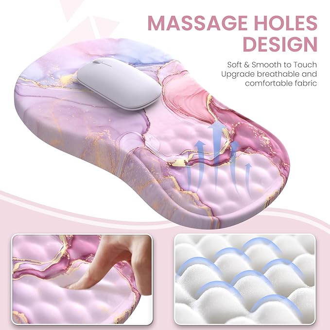 Pink Desk Mat, Large Mouse Pad with Wrist Rest, Ergonomic Keyboard Wrist Support, Carpal Tunnel Mousepad XXL Cushion with Coaster Set, Computer Keyboard Mat, Pink Marble