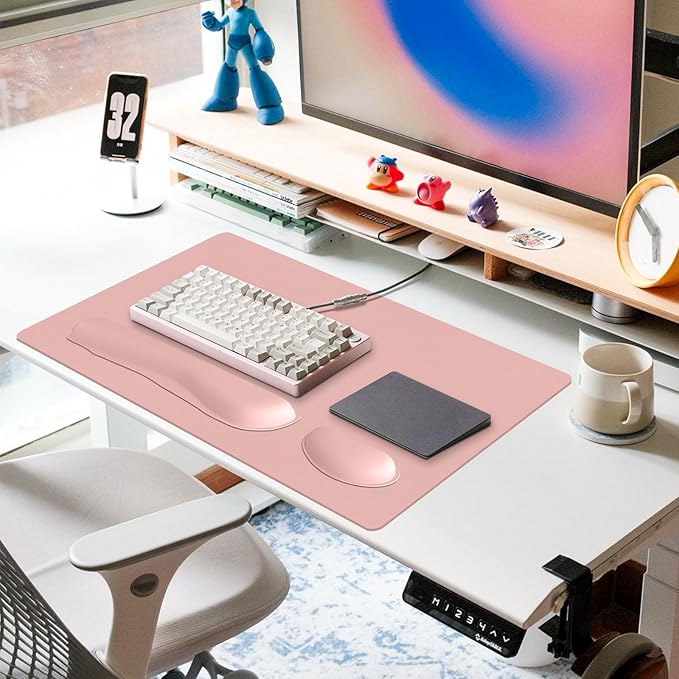 Desk Pad Mat Set,3-in-1 Large Mouse Pads with Wrist Rest and Keyboard Pad, Pink Desk Mats for Keyboards and Mouses, Ergonomic Keyboard and Mouse Mat Set for Office Home Decor, 31.5" x 15.7"