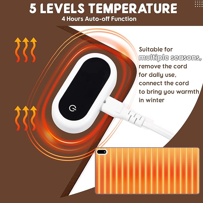 Konohan Heated Desk Pad Warm Mouse Pad, 5 Heating Level & 4 Hour Auto Shut-Off, PU Leather Warm Mouse Mat Heating Keyboard Gaming Mice Warmer Mat Only Supports 110v(Brown Color,31.5" X 13")