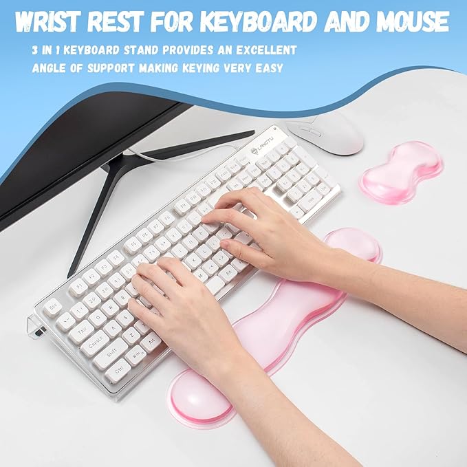 Keyboard Wrist Rest - Gel Wrist Rest for Computer Keyboard and Mouse, Acrylic Clear Keyboard Stand for Desktop, Ergonomic Keyboard Riser with Wrist Rest Support