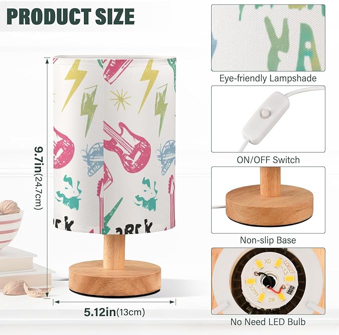 Colorful Music-Guitar LED Table Lamp, Bedside Lamp with Linen Lampshade, Flicker-Free Eye Care USB Plug in Nightstand Lamp, for Bedroom and Office