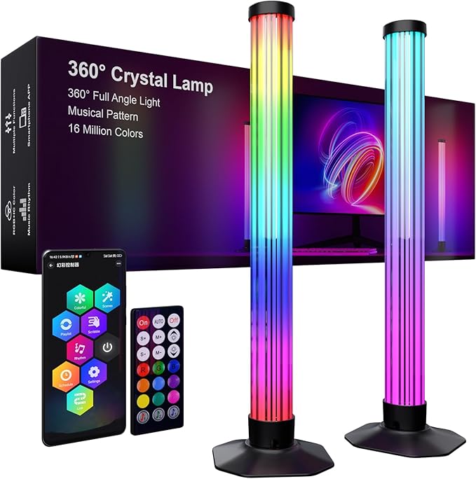 MIHEAL 360° RGB Light Bars LED TV Backlight with DIY Music Sync Modes Smart Bluetooth Control, 8 Scene Modes Color Light Bar for Room Decoration, Gaming, PC, TV …