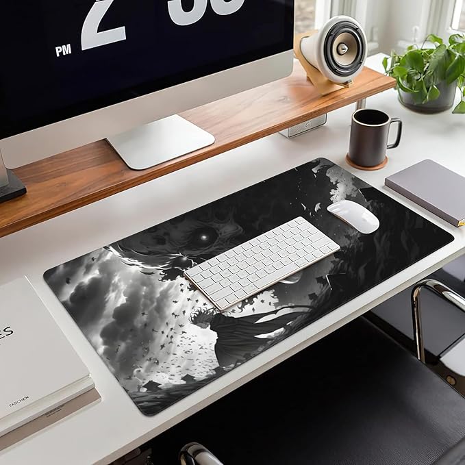 Desk Mat,Horror Anime Manga Large Gaming Mouse Pad for Desk XXL,Anime Scene Desk Pad,Extended Big Computer Keyboard Mouse Pad with Non-Slip Base and Stitched Edge 35.4"x15.7"