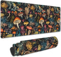 Mushrooms Desk Mat, Vintage Mushroom Floral Extended Gaming Mouse Pad Large, Big Desk Mat with Non-Slip Base and Stitched Edge, Long Computer Keyboard Mouse Mat for Home Office Work 31.5"x11.8"