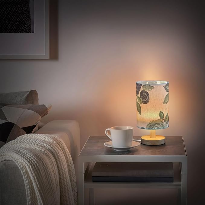 Flower LED Table Lamp, Bedside Lamp with Linen Lampshade, Flicker-Free Eye Care USB Plug in Nightstand Lamp, for Bedroom and Office