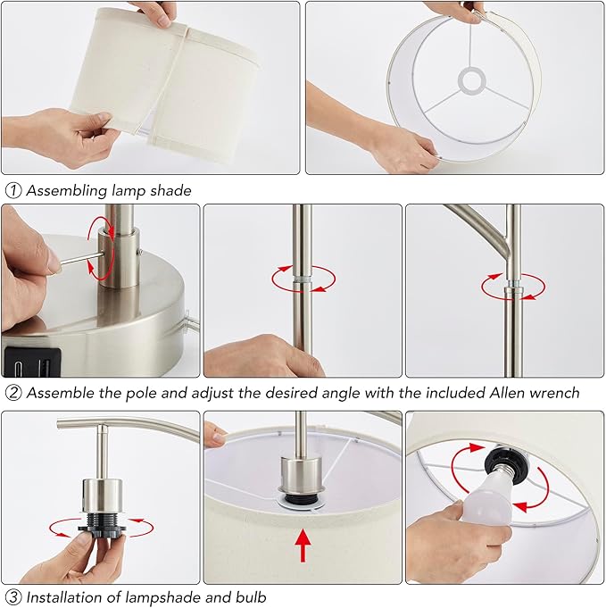 Table Lamp for Living Room Bedroom, 23.5" Table Lamps Set of 2 with USB C+A Ports, Bedside Lamps for Nightstand with Linen Lamp Shades, 2 Dimmable LED Bulbs Included, Silver