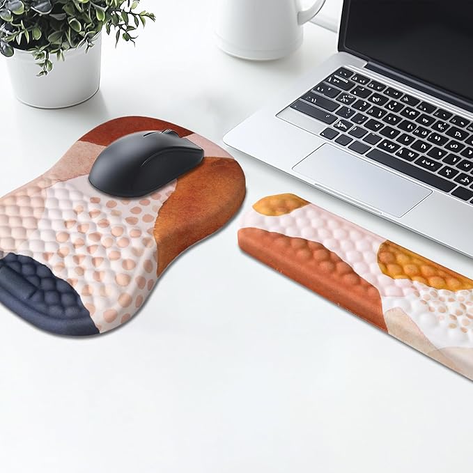 Ergonomic Mouse Pad Wrist Support and Keyboard Wrist Rest, Computer Carpal Tunnel Mouse Pads for Desk with Coaster Set, Memory Foam Mousepad with Non-Slip PU Base for Home Office (Marble Purple)