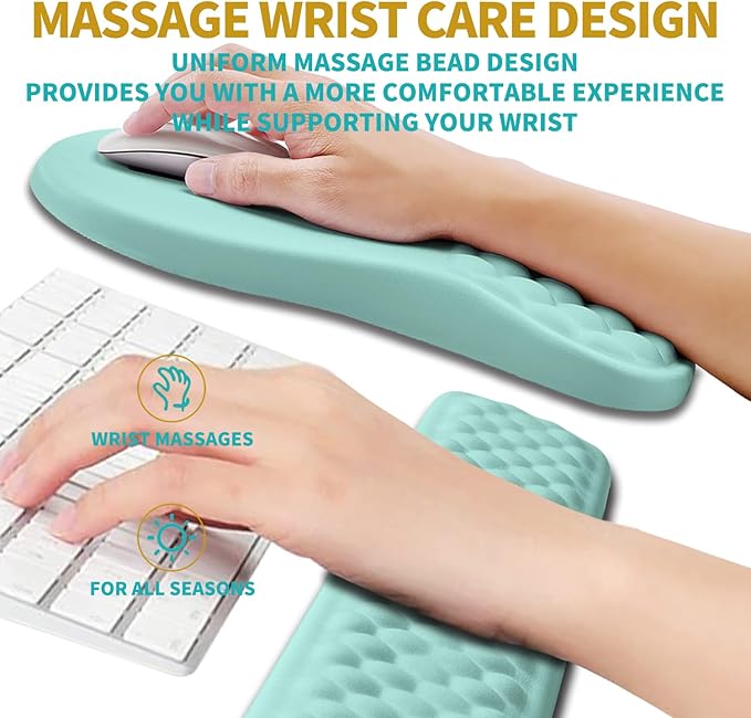 Hokafenle 2 in 1 Ergonomic Mouse Pad Wrist Support & Wrist Rest for Computer Keyboard Set, with Memory Gel Massage Bulge Design (2In1 Set, Light Blue)