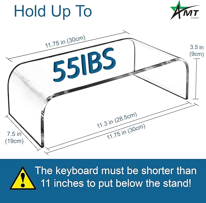 AMT Acrylic Laptop Monitor Stand & Computer Riser with Cat Keyboard Protector, Space-Saving Design, Extra Storage, Clear Shelf - Ideal for Monitors, Laptops, Printers, Desktop Decor