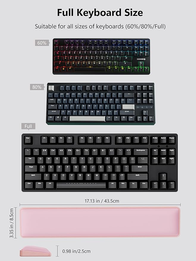 TopMade Keyboard Wrist Rest, Cooling Gel & Upgrade Soft Memory Foam Design Wrist Support for Keyboard, Full-Size Keyboard Hand Rest Pad, Ergonomic Palm Rest for for Long Hours of Work, Gaming, Pink