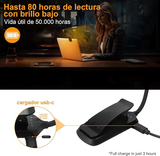 karidi Rechargeable 24 LED Book Light for Reading, 360° Flexible Gooseneck, 5 Color Tones, Clip-on for Books/Tablet/Bed, USB-C, 80H Glare-Free Eye Care (Black)