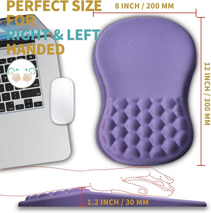 Hokafenle Ergonomic Mouse Pad Wrist Support with Massage Design, Wrist Rest Mousepad with Memory Foam&Non-Slip PU Base, Mouse Pads for Wireless Mouse & Desk (12x8 inch,Lavender)