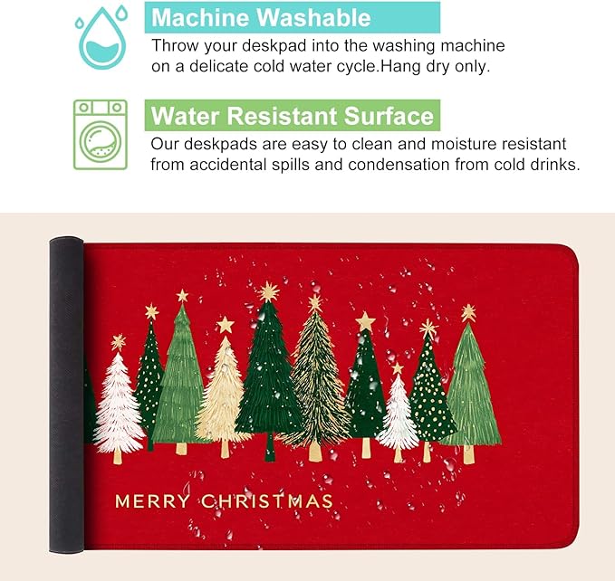 Desk Mat, XXL Extended Gaming Pad for Desktop, 35x16 Inches Trees on Red Background, Large Non-Slip Vegan Leather Surface with Stitched Edges, Keyboard Mouse Mat for Home Office