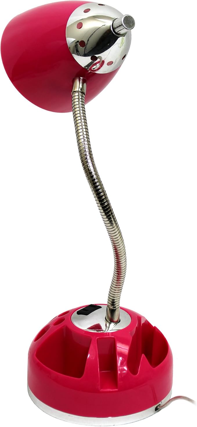 Simple Designs LD1015-PNK Flossy Organizer Desk Lamp with Charging Outlet and Lazy Susan Base, Pink