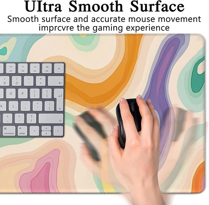 AQQA Abstract Aesthetic Desk Mat Desktop,Gaming Mouse Pad Long Cute Large Desk Pads 31.5X15.7 Inch Mousepad with Non-Slip Base Stitched Edge Keyboard Mat for Gaming Office, Abstract Modern Colorful