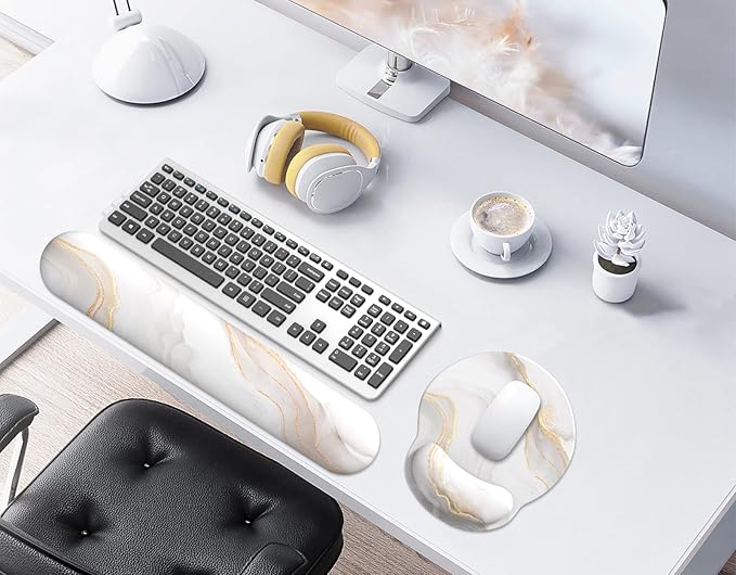 eulps Mouse Pad Wrist Support, Ergonomic Memory Foam Keyboard Wrist Pad & Gel Wrist Rest Set for Computer Keyboard for Easy Typing for Office & Home