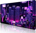 Purple Japanese Anime Large Gaming Mouse Pad for Desk, Retro Vaporwave Mousepad, Tokyo Street Pixel Art Desk Pads, Computer Mouse Pad XL Big, Skyline City Desk Mat, 35.4 x 15.7 in