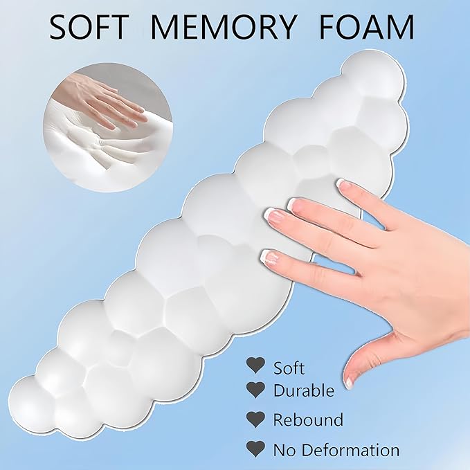Cloud Wrist Rest Keyboard Cute Cloud Mouse Pad with Wrist Rest for Keyboard and Mouse Leather Cloud Wrist Pad Non-Slip Wrist Support for Computer Gaming Home Office Desk Decor Relief Pain White