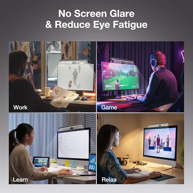 LED Screen Light Bar, Stepless Dimming Monitor Lamp for Desk Office Home Game, No Screen Glare/Touch Control/Space Saving/USB Powered