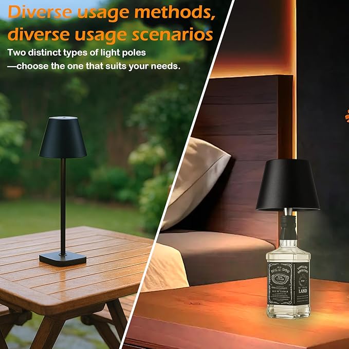 2 Pack Minimalistic Cordless Table Lamps - 2000mAh Rechargeable, Touch Control, 3 Colors Stepless Dimming LED Bottle Lamp Kit for Home & Camping