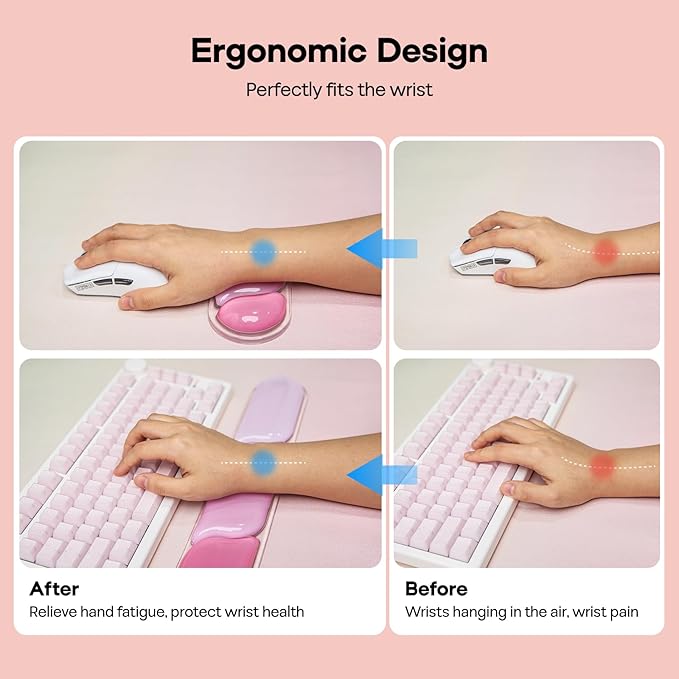 EPOMAKER CloudGel Wrist Rest for Keyboard and Mouse, 2 Pieces Silicone Wrist Support, Anti-Slip Rubber Bottom, Ergonomic Design, Suitable for Office/Computer/Laptop/Gaming (Pink)
