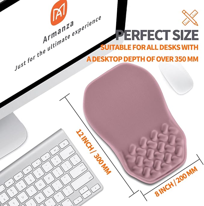 Ergonomic Slope Mouse Pad Wrist Support, Wrist Rest Mousepad for Carpal Tunnel with Massage Bulge and Slow Rebound Memory Foam (12x8 inch, Dark Pink)