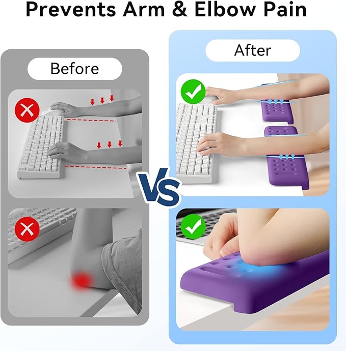 L-Shaped Desk Elbow Pad for Desk, 2-Pack Memory Foam Elbow Rest for Desk Edge Cushion, Non-Slip Ergonomic Arm Rest for Wrist, Palm & Forearm Support, Office Home, Separate Design, Purple