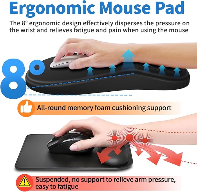 YIWEI Ergonomic Mouse Pad with Wrist Support - Gel Memory Foam Mouse Mat for Computer Keyboard & Laptop - Non-Slip Base, for Home Office & Gaming - Black