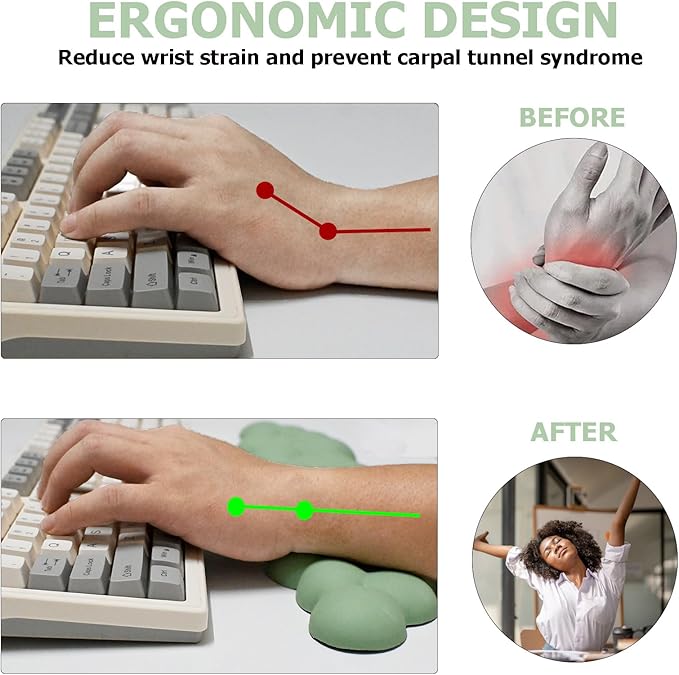 Cloud Wrist Rest Keyboard, PU Leather Memory Foam Wrist Rest for Computer Keyboard, Ergonomic Keyboard Wrist Rest and Cute Mouse Wrist Rest for Gaming,Office,Computer,Typing,Pastel Green