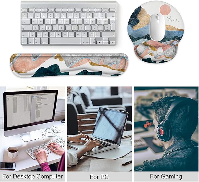 Keyboard Wrist Rest and Mouse Pad, Ergonomic Memory Foam Mouse Pad Wrist Support, Non-Slip Mouse Pad and Keyboard Wrist Support, Comfortable Mousepad with Wrist Rest for Game, Office