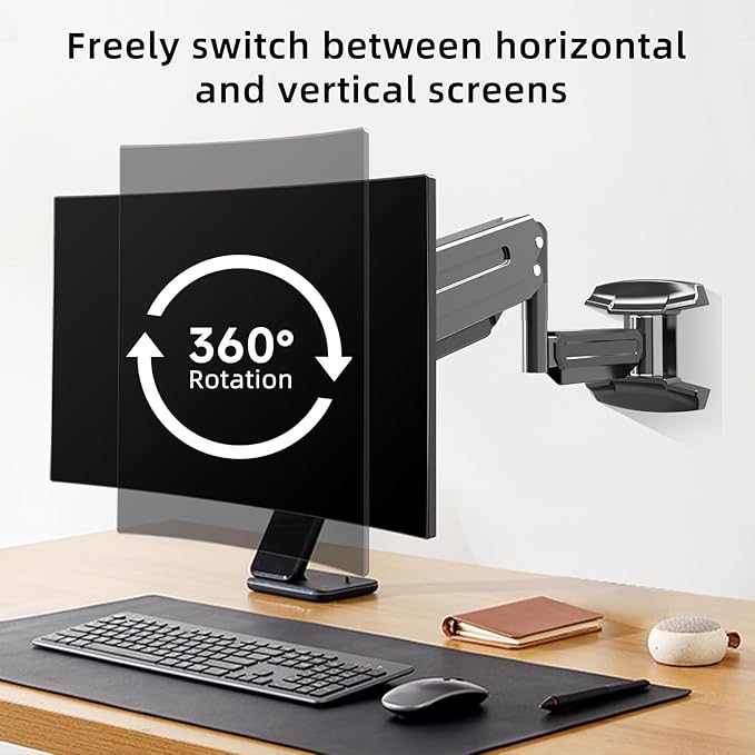 suptek Single Monitor Wall Mount for 13 to 32 Inch Screens, Gas Spring Monitor Arm Wall Mount Holds Up to 10KG/22lbs, Full Motion Adjustable,VESA Mount 75x75/100x100mm(WM18)