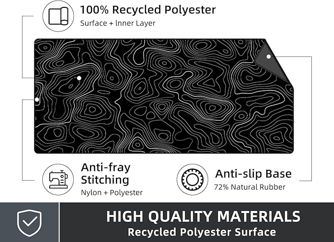 Extra Large Gaming Mouse Pad with Black Topographic, XXL Mousepad, Big Mouse Mat Desk Pad, Non Slip Keyboard Pad for Gaming Computer Laptop PC Office Desk Accessories