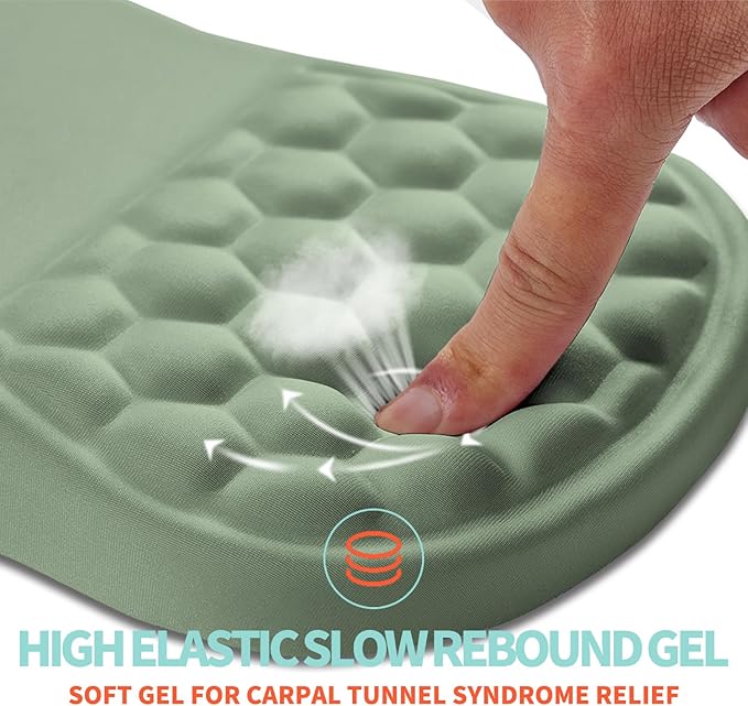 Ergonomic Mouse Pad Wrist Support with Memory Foam Massage Bulge, Carpal Tunnel Mousepad Wrist Rest for Mouse(12x8 inch, Light Green)