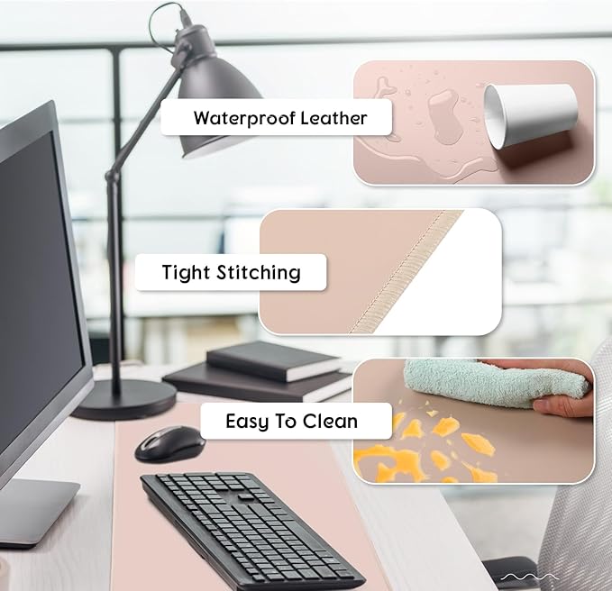Konohan Heated Desk Pad Warm Mouse Pad, 5 Heating Level & 4 Hour Auto Shut-Off, PU Leather Warm Mouse Mat Heating Keyboard Gaming Mice Warmer Mat Only Supports 110v(Khaki Color,31.5" X 13")