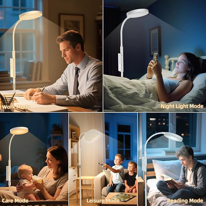 Floor Lamp, Adjustable Height Floor Lamps for Living Room Bedroom, 252 LED Super Bright Standing Lamp Remote Control, Dimmable Gooseneck Tall Stand Reading Lamp Light for Office Craft, White