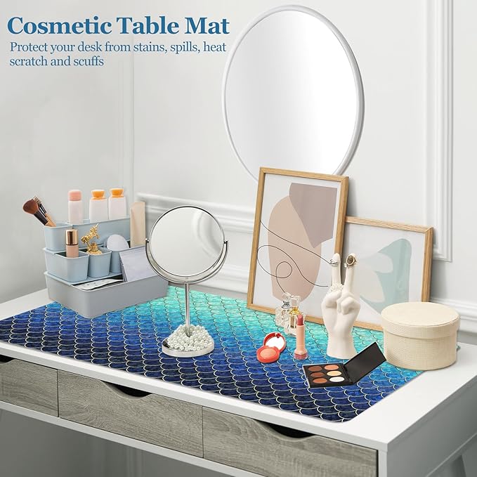 Desk Mat, Desk Matt for Desktop, DeskPad Mat, XXL Large Mouse Pad for Desks, Anti-Slip Big Mousepad with Stitched Edges, Keyboard Mouse Mat for Computer, Work, Office, Game, Home, Blue Mermaid