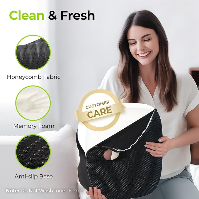 AUVON Innovative Donut Pillow, Scientific Center Hole and Coccyx Cutout, Orthopedic Donut Seat Cushion for Coccyx & Tailbone Support, Postpartum Pregnancy, After Surgery Sitting Comfort