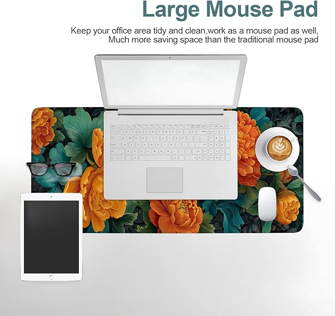 Retro Flower Spring Extended Gaming Mouse Pad 31.5x11.8inches Large Desk Mat Anti-Slip Rubber Base & Durable Stitched Edges for Gamers Smooth Mouse Writing Surface for Desk Office/Home