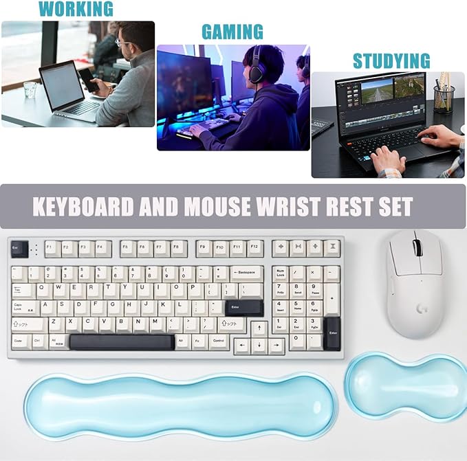 Clear Gel Mouse Wrist Rest, Blue Cute Wrist Rest, Comfort & Support for Typing and Gaming (Blue-Short)
