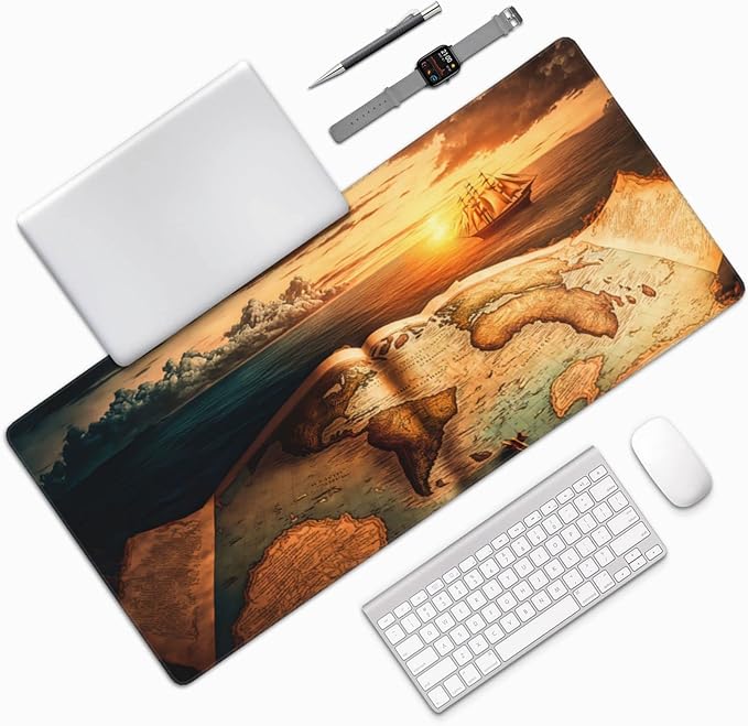 Gaming Mouse Pad,Large Mouse Pads for Desk,Non-Slip Rubber Base Extended Mousepad,XXL Keyboard Mouse Mat,Computer Keyboard Desk Pad with Stitched Edges,35.4x15.8inch,Antique World Map