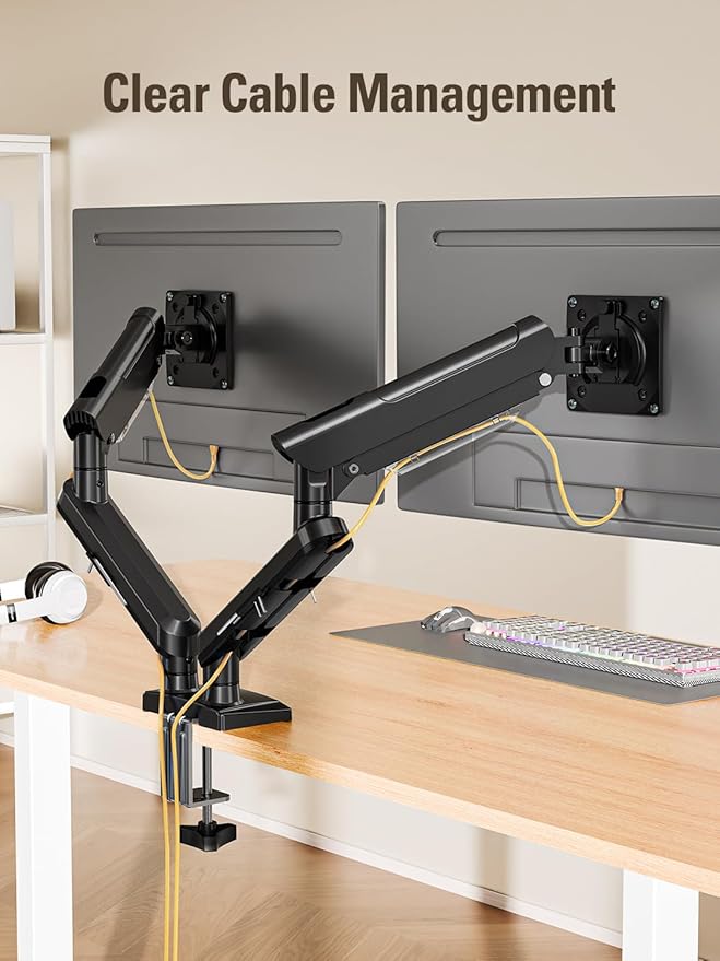 Dual Monitor Stand for 13-32 Inch Computer Screens, Dual Monitor Arms, Each Arm Holds 4.4-22lbs, Fully Adjustable Monitors Desk Mount with C-Clamp and Grommet Base, VESA 75x75/100x100mm